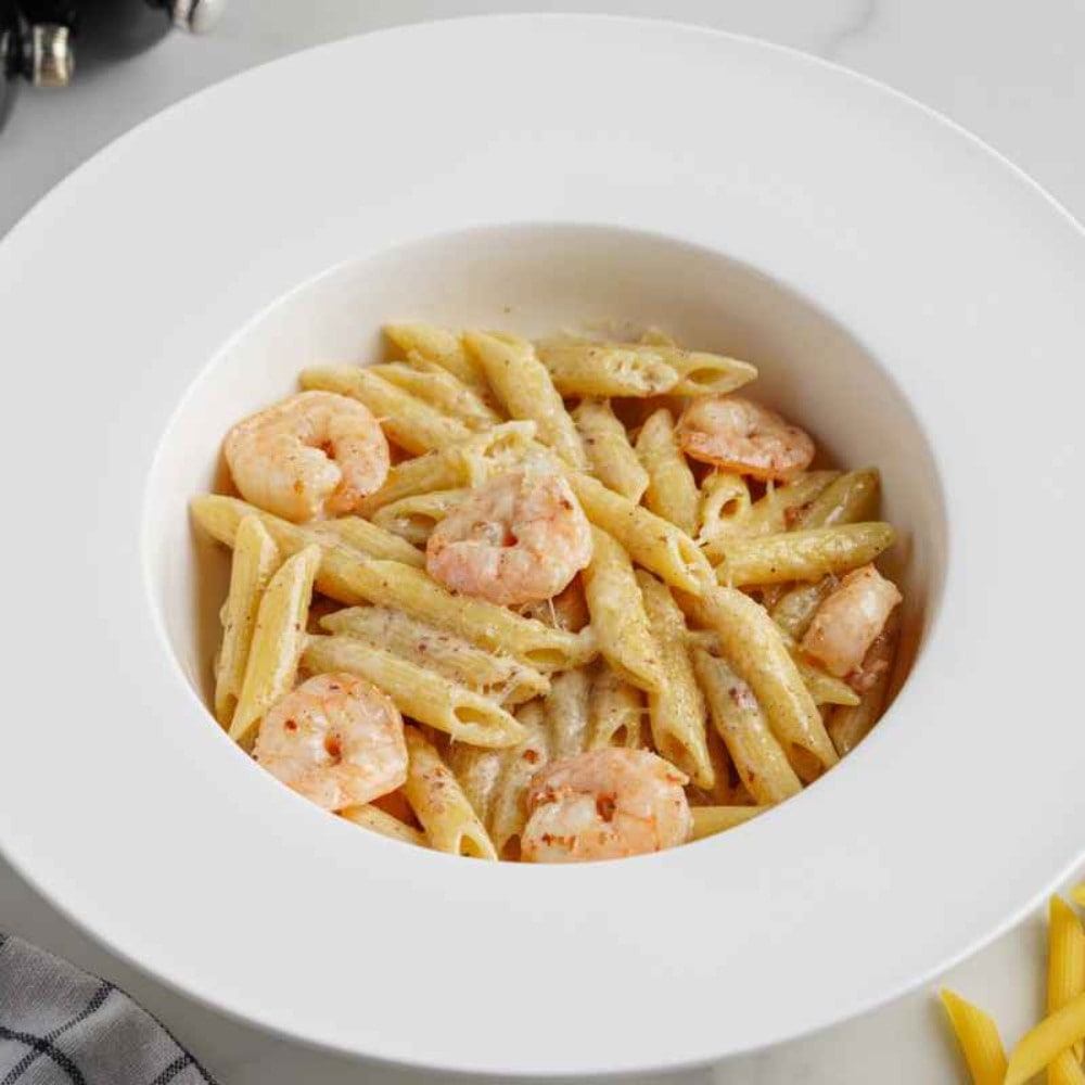 Grilled Shrimp with Alfredo Sauce Penne (Classic Italian Fresh Pasta)