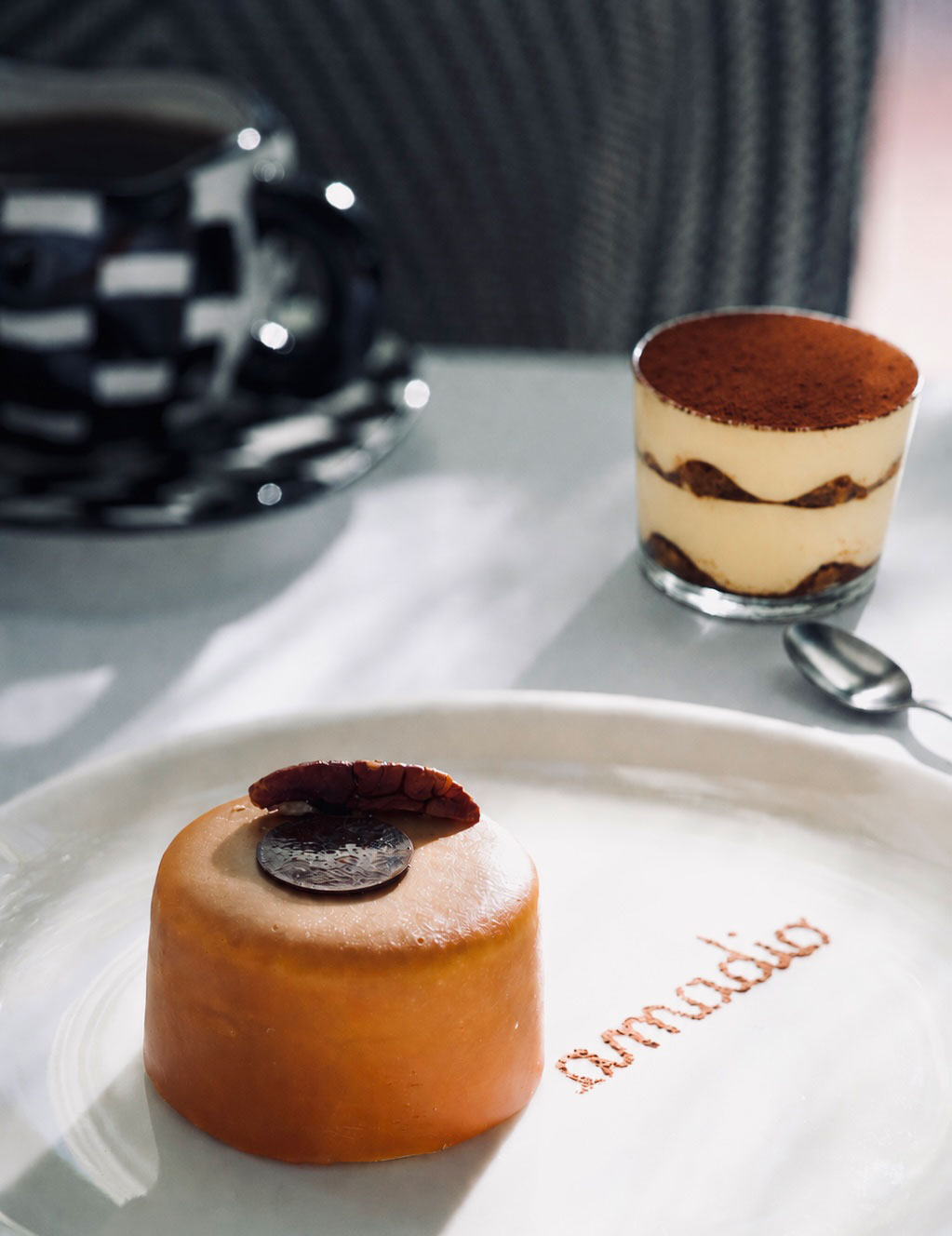 Amadio dessert with coffee and tiramisu